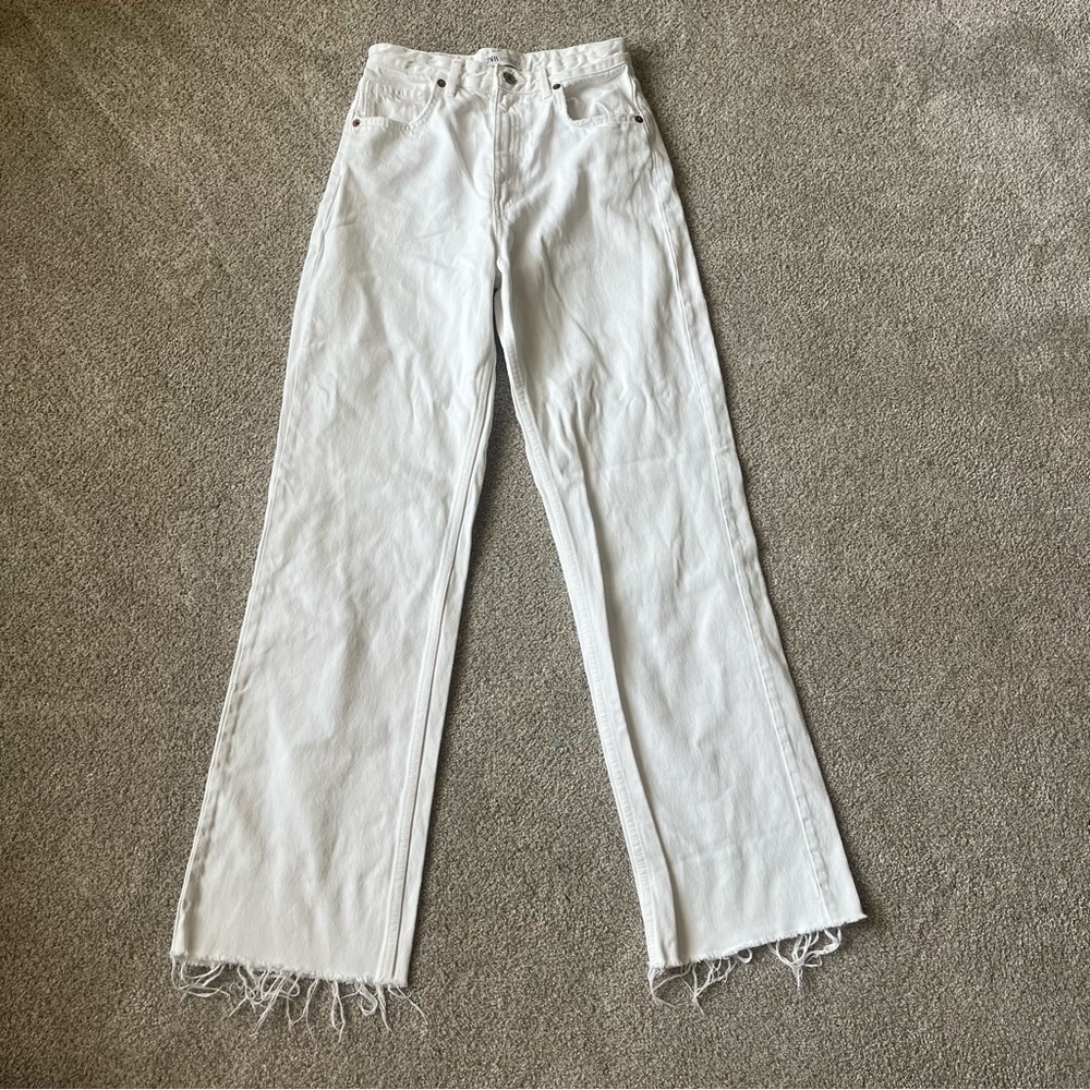 Zara High Waisted White Jeans Wide Leg